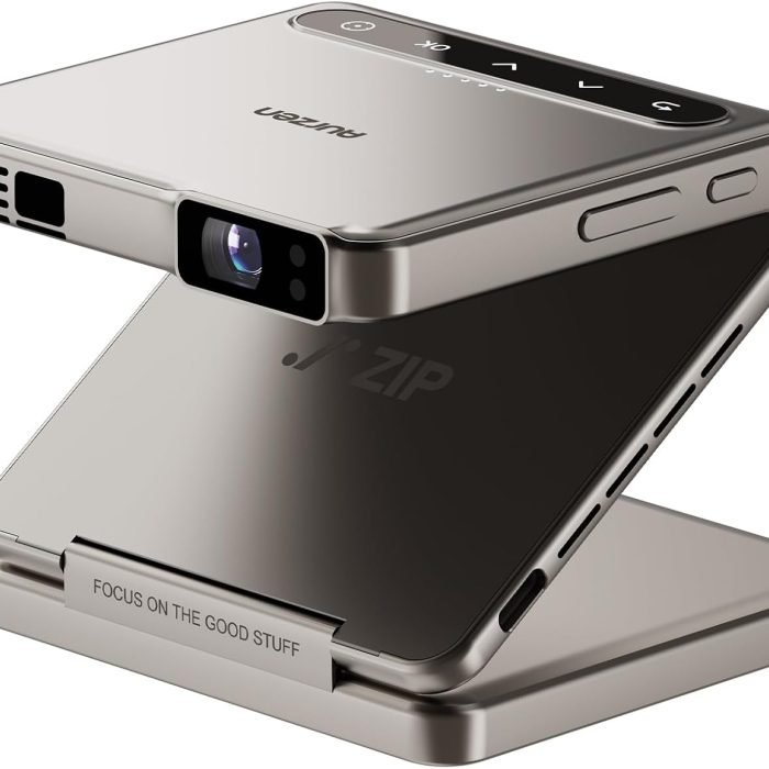 Aurzen ZIP Tri-Fold DLP Truly Mini Projector. Pocket Size. Zero-Lag Focus. One-Click Screen Mirroring. Full-Screen Mode. Type-C Fast Charging. 5.000mAh Battery. Indoor Outdoor Portable Projector.Gold