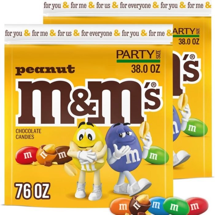 M&M'S Peanut Milk Chocolate Candy. Chocolate Candy Bulk. Party Size 38 oz Bag (Pack of 2)
