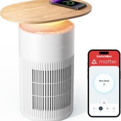 SwitchBot 4 in 1 Air Purifiers Table with Matter, Up to 3620 ft², H13 HEPA Pet Filter, Wireless Charging, Washable Pre-filter, 10 RGB Colors, Work with Apple Home, Alexa, GoogleHome, HomeAssistant