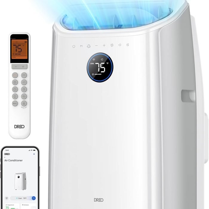 Dreo Portable Air Conditioners. 12.000 BTU AC Unit for Bedroom with Drainage-free Cooling. 46dB Quiet. APP/Voice/Remote. 24h Timer with Fan & Dehumidifier. Smart Standing AC for Room Indoors. AC515S