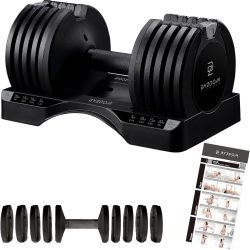 BYZOOM FITNESS Adjustable Dumbbell – 12.5/25lb Single Unit OR Set of 2 – 5-in-1 Adjustable Weight for Home Gym. Strength Training & Fitness Workouts. White OR Black