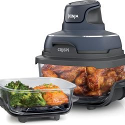 Ninja Crispi 4-in-1 Portable Glass Air Fryer Cooking System. 1500W. 4QT & 6-Cup TempWare Glass Containers with Storage Lids. Microwave. Freezer & Dishwasher Safe. Cyberspace Gray. FN101GY