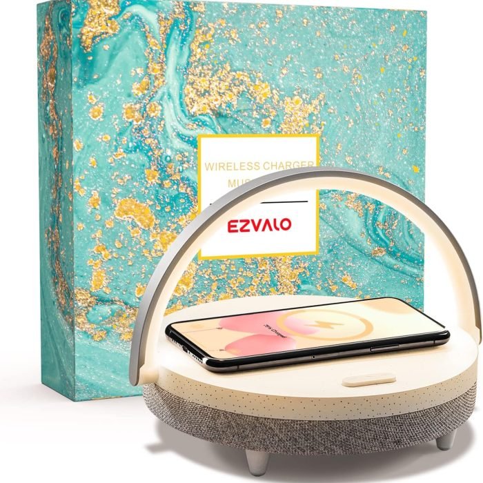 EZVALO Gifts for Women. 4-in-1 Portable Bluetooth Speaker. Bedside Lamp with Wireless Charger. Dimmable Night Light and Phone Holder. Christmas and Birthday Gifts for Teens. Families and Friends
