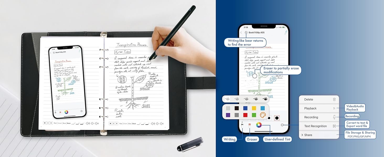 Smart Sync Pen for Note Taking with Notebook and Writing Board.Real-time Sync for Digitizing.Convert to Text.Storing.Sharing Paper Notes via APP on Smartphone/IPAD (Android and iOS)