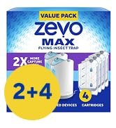 Zevo 2 Flying Insect Traps & 2 Refill Cartridges - Plug in Fly Trap & Indoor Bug Catcher for Gnats. House & Fruit Flies - Blue & UV Light Technology. Mess-Free Alternative to Bug Zapper