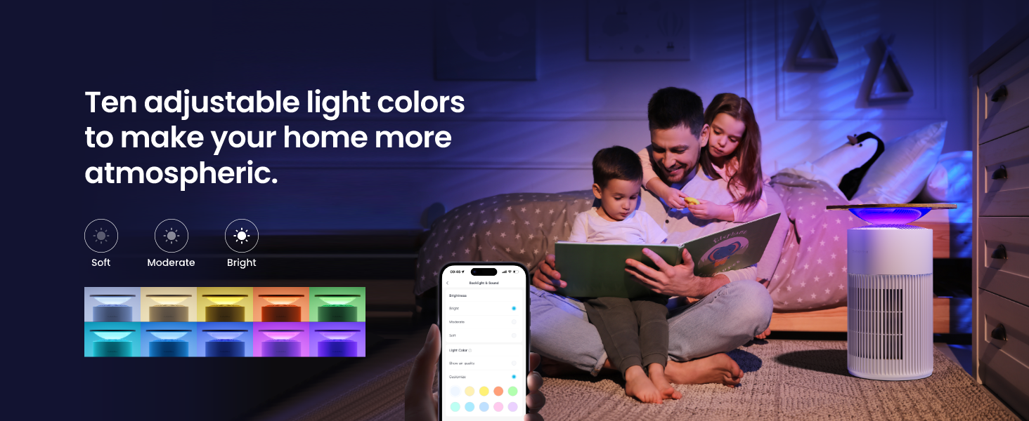 SwitchBot 4 in 1 Air Purifiers Table with Matter, Up to 3620 ft², H13 HEPA Pet Filter, Wireless Charging, Washable Pre-filter, 10 RGB Colors, Work with Apple Home, Alexa, GoogleHome, HomeAssistant