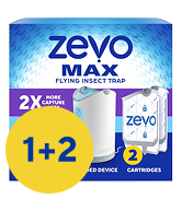 Zevo 2 Flying Insect Traps & 2 Refill Cartridges - Plug in Fly Trap & Indoor Bug Catcher for Gnats. House & Fruit Flies - Blue & UV Light Technology. Mess-Free Alternative to Bug Zapper