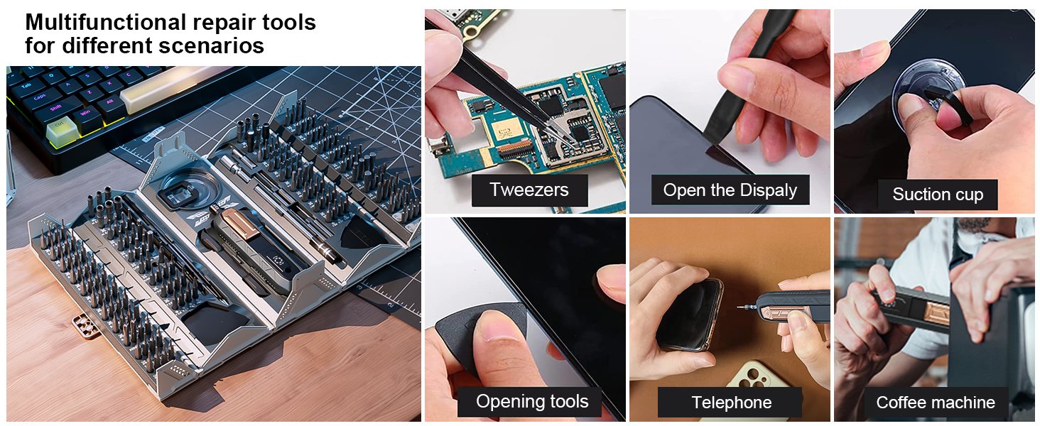 Electric Precision Screwdriver Set. 180 in 1 Cordless Screwdriver. 3 Torque Settings with 160 Magnetic Precision Bits for Computer. Laptop. iPhone. PS5. Xbox. Watch. Jewelry. Eyeglasses