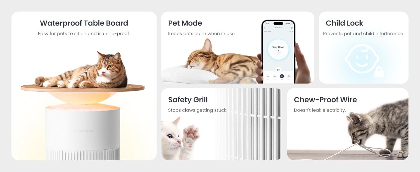 SwitchBot 4 in 1 Air Purifiers Table with Matter, Up to 3620 ft², H13 HEPA Pet Filter, Wireless Charging, Washable Pre-filter, 10 RGB Colors, Work with Apple Home, Alexa, GoogleHome, HomeAssistant