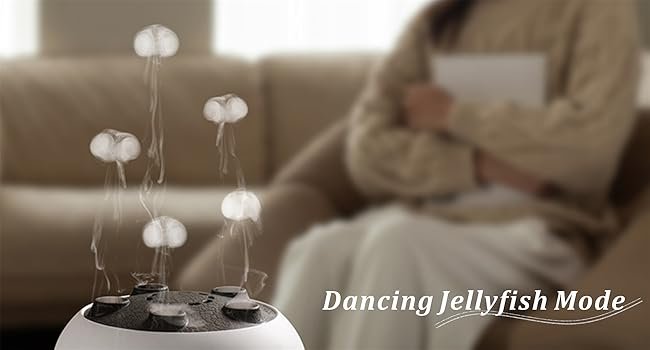 Essential Oil Diffuser 250ML Dancing Jellyfish Aromatherapy Diffuser Humidifier with 7 Colors LED Lights.Remote Control.Plug in for Bedroom.Office (White)