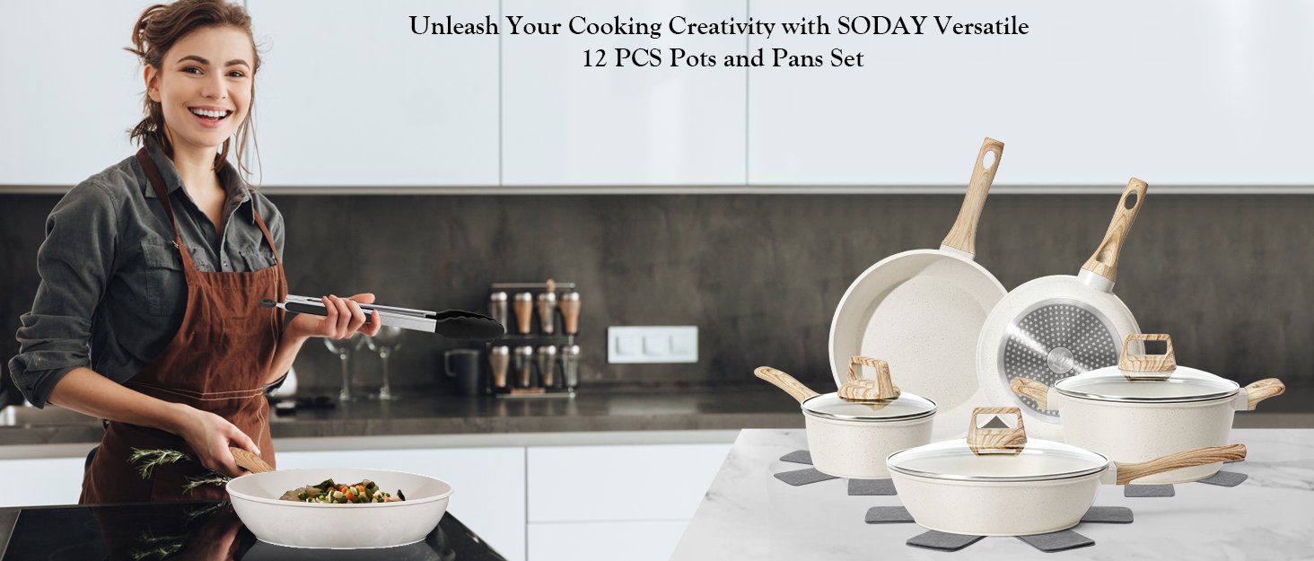 17 Pcs Pots and Pans Set Non stick .Cookware Sets White Granite Induction Cookware. Non-toxic Healthy Non Stick Kitchen Cooking Set with Frying Pans Set. Saucepans (PFAS. PFOA. PFOS Free) White