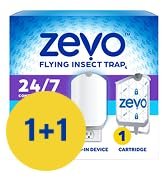 Zevo 2 Flying Insect Traps & 2 Refill Cartridges - Plug in Fly Trap & Indoor Bug Catcher for Gnats. House & Fruit Flies - Blue & UV Light Technology. Mess-Free Alternative to Bug Zapper