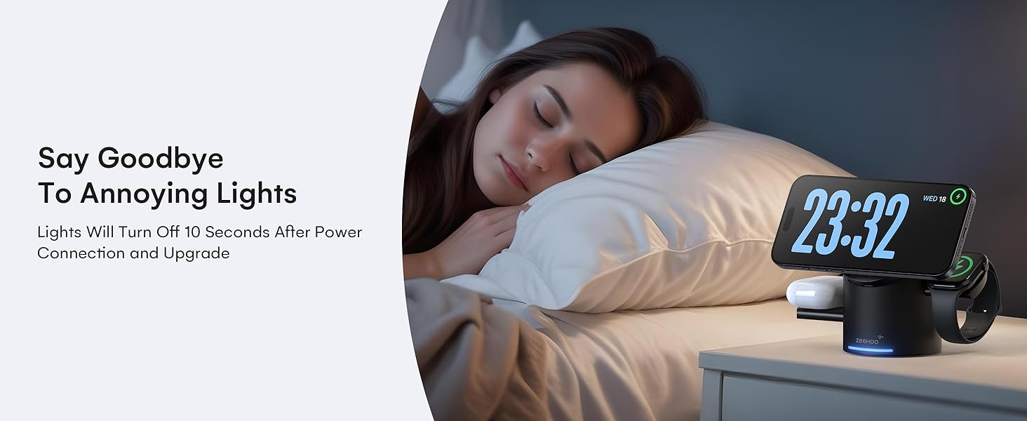 ZEEHOO 3 in 1 Charging Station for Apple Devices. Mag-Safe Charger Stand. Qi2 15W Auto-Rotating Wireless Charger for iPhone 17 16/15/14/13/12 Series& AirPods& iWatch(Black)