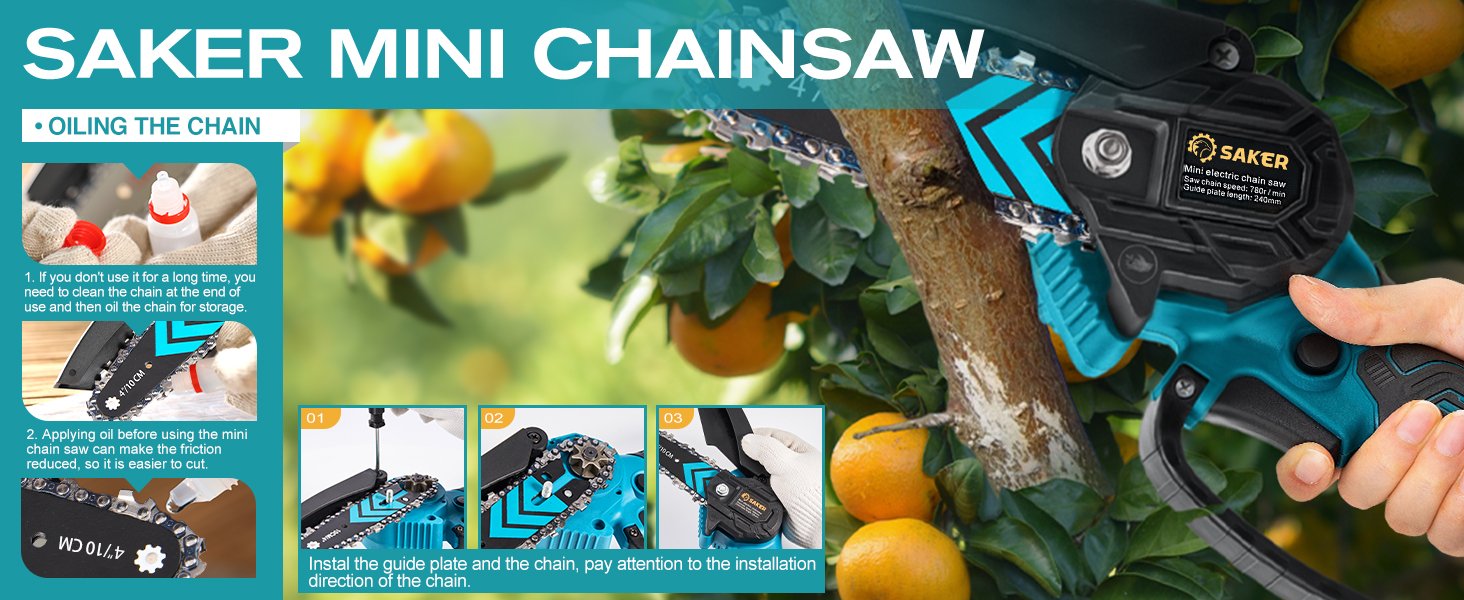 Saker Mini Chainsaw,Portable Electric Chainsaws Cordless,Small Handheld Chain Saw Pruning Shears Chain Saws for Tree Branches,Christmas Gifts for for Men Dad Husband Women,Courtyard and Garden