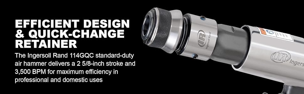 Ingersoll Rand 114GQC Air Hammer - 3 PC Chisel Set with Tapered Punch, Panel Cutter, Flat Chisel, 2-5/8 Inch stroke, 3500 BPM, Lightweight, Compact, Gray