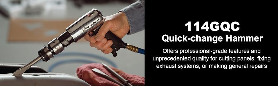 Ingersoll Rand 114GQC Air Hammer - 3 PC Chisel Set with Tapered Punch, Panel Cutter, Flat Chisel, 2-5/8 Inch stroke, 3500 BPM, Lightweight, Compact, Gray