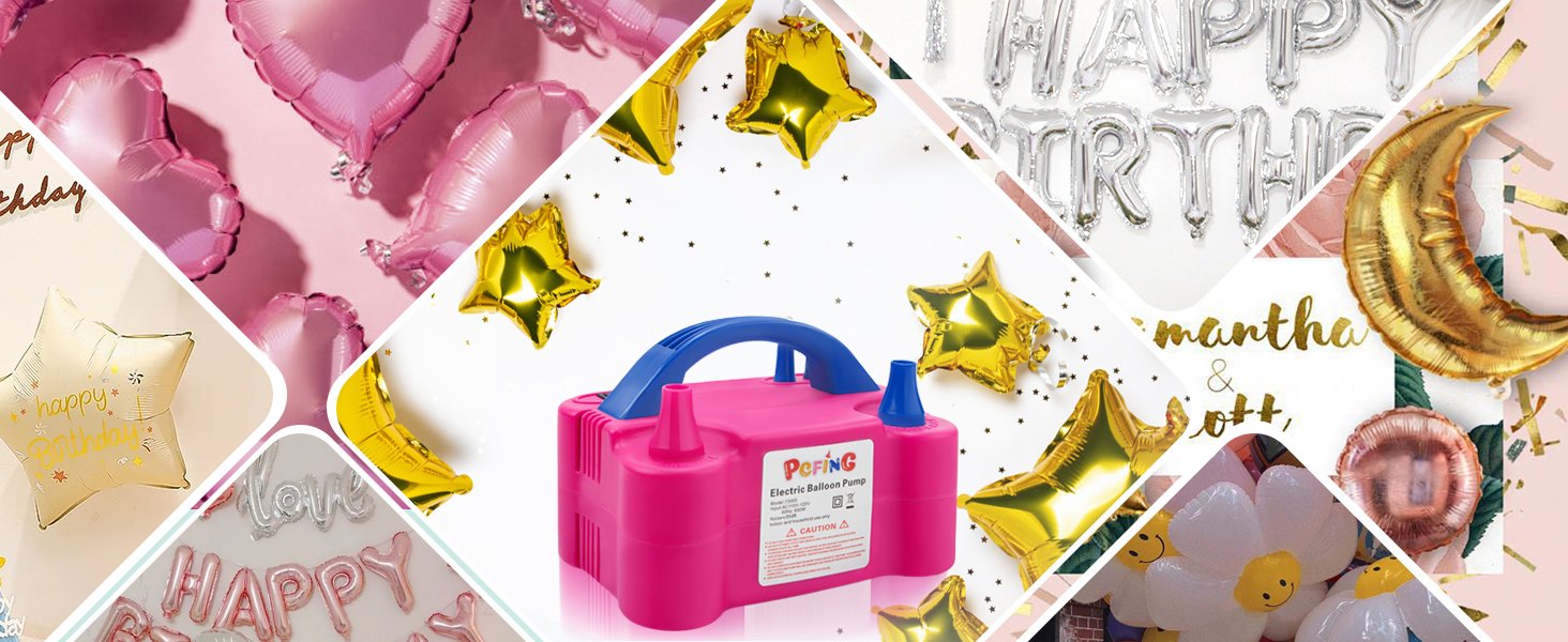 PCFING Balloon Pump Electric, Portable Balloons Inflator Blower Machine with Balloon Tie Tool & Dual Nozzle