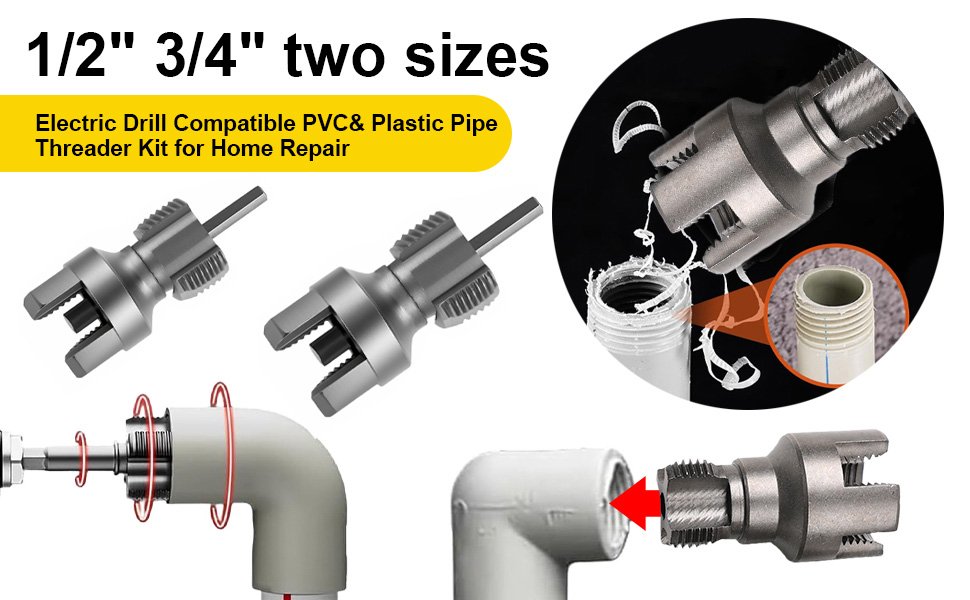 2 in1 Integrated Internal & External Pipe Threading Tool, 2Pcs Dual-Function PVC Pipe Threader Set 1/2