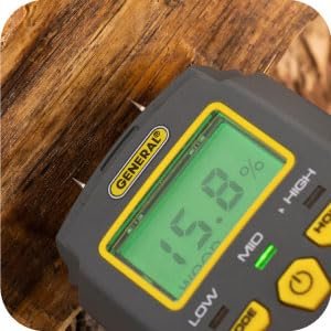 General Tools MMD4E Digital Moisture Meter, Water Leak Detector, Moisture Tester, Pin Type, Backlit LCD Display With Audible and Visual High-Medium-Low Moisture Content Alerts, Grays