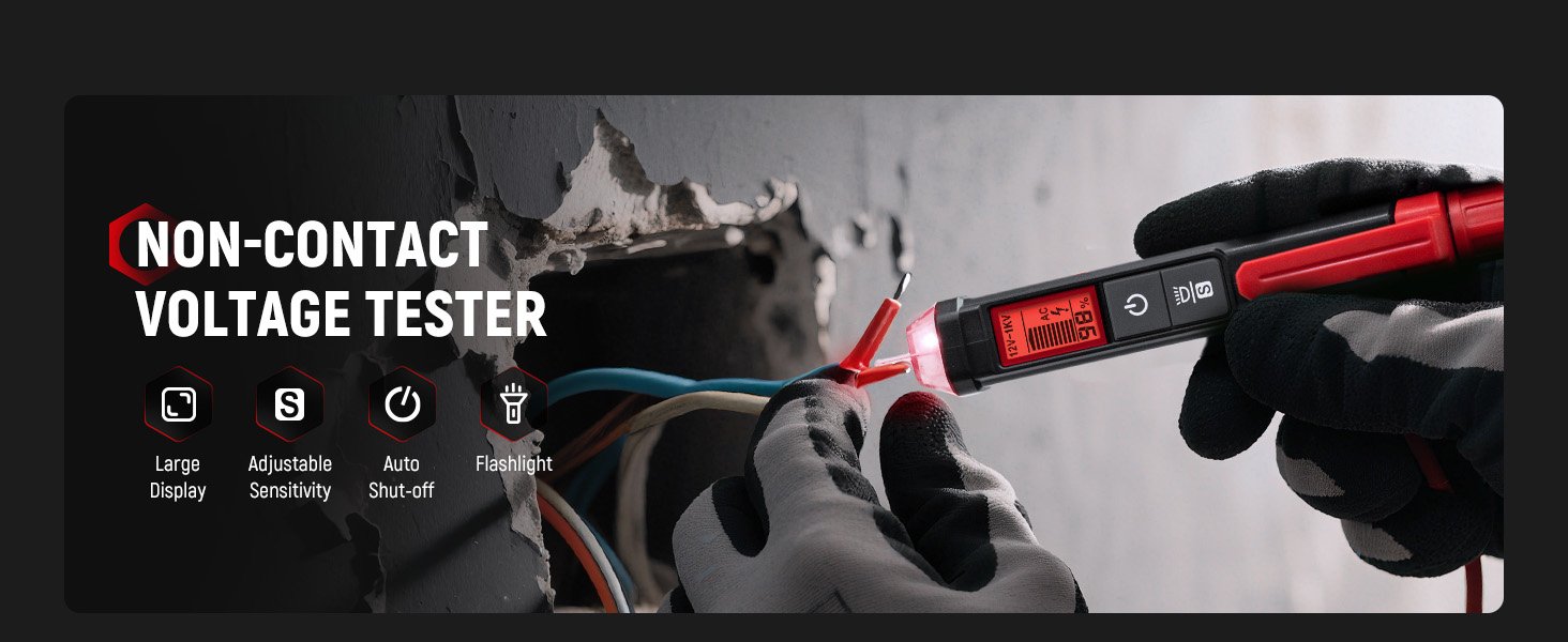 KAIWEETS Electrical Test Kit KIT01, Digital Multimeter, Smart Non-Contact Voltage Tester & GFCI Outlet Tester with LCD, Complete Set with Carrying Case & Batteries for Electrician, DIY & HVAC