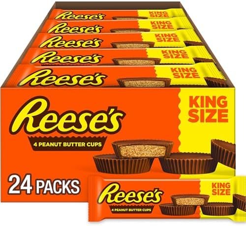 REESE'S Milk Chocolate King Size Peanut Butter Cups. Candy Packs. 2.8 oz (24 Count)