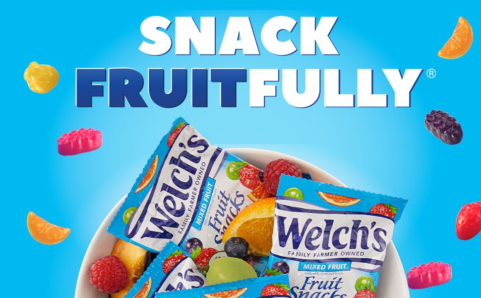 Welch's Fruit Snacks. Mixed Fruit & Berries 'N Cherries Variety Pack. Great for School Lunches. Bulk Pack. Halloween Treats. Individual Single Serve Bags. 0.8 oz (Pack of 60)