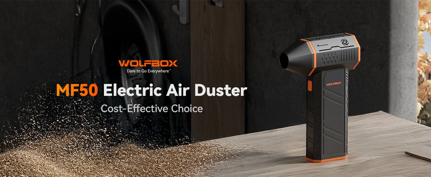 WOLFBOX MF50 Compressed Air Duster-110000RPM Super Power Electric Air Duster, 3-Gear Adjustable Mini Blower with Fast Charging, Dust Blower for Computer, Keyboard, House, Outdoor and Car