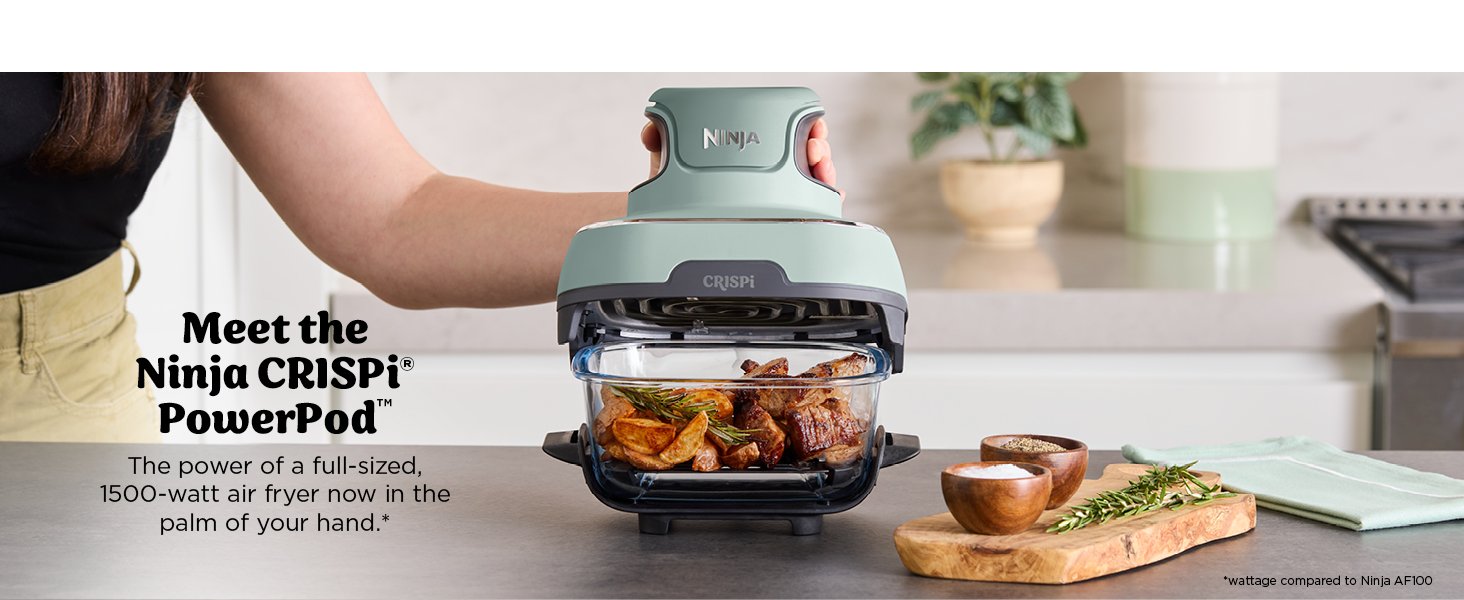 Ninja Crispi 4-in-1 Portable Glass Air Fryer Cooking System. 1500W. 4QT & 6-Cup TempWare Glass Containers with Storage Lids. Microwave. Freezer & Dishwasher Safe. Cyberspace Gray. FN101GY