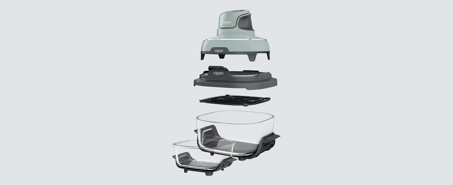 Ninja Crispi 4-in-1 Portable Glass Air Fryer Cooking System. 1500W. 4QT & 6-Cup TempWare Glass Containers with Storage Lids. Microwave. Freezer & Dishwasher Safe. Cyberspace Gray. FN101GY