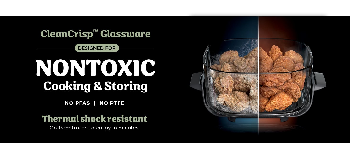 Ninja Crispi 4-in-1 Portable Glass Air Fryer Cooking System. 1500W. 4QT & 6-Cup TempWare Glass Containers with Storage Lids. Microwave. Freezer & Dishwasher Safe. Cyberspace Gray. FN101GY