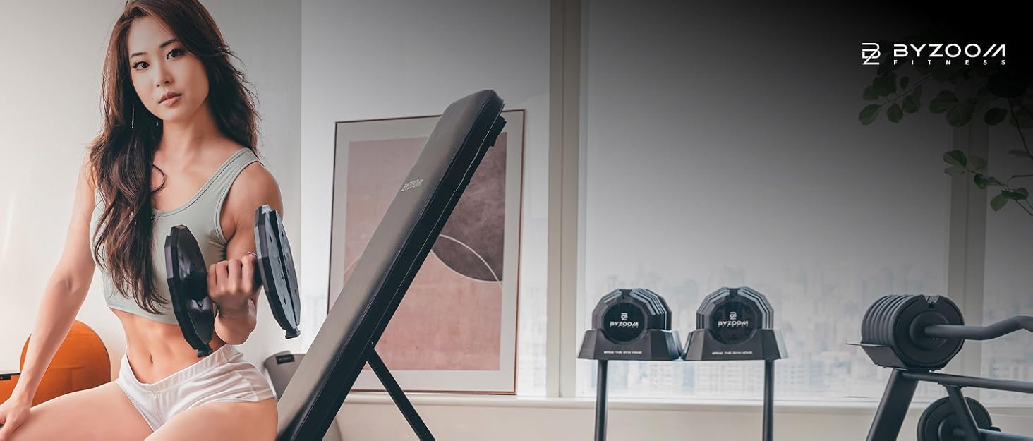 BYZOOM FITNESS Adjustable Dumbbell – 12.5/25lb Single Unit OR Set of 2 – 5-in-1 Adjustable Weight for Home Gym. Strength Training & Fitness Workouts. White OR Black