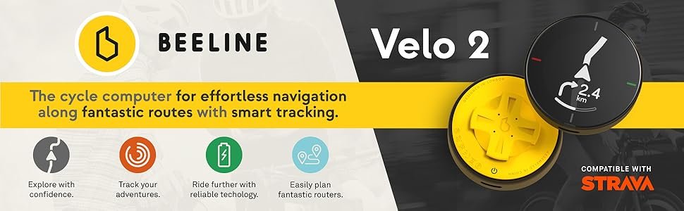 Beeline Bike GPS Computer - Velo 2 | Wireless Global Navigation Map | Weatherproof & 11+ Hours Battery Life | USB Charging | Sat Nav for Cycling with a Strap Mount Included | Glove Friendly