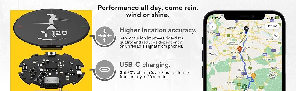 Beeline Bike GPS Computer - Velo 2 | Wireless Global Navigation Map | Weatherproof & 11+ Hours Battery Life | USB Charging | Sat Nav for Cycling with a Strap Mount Included | Glove Friendly