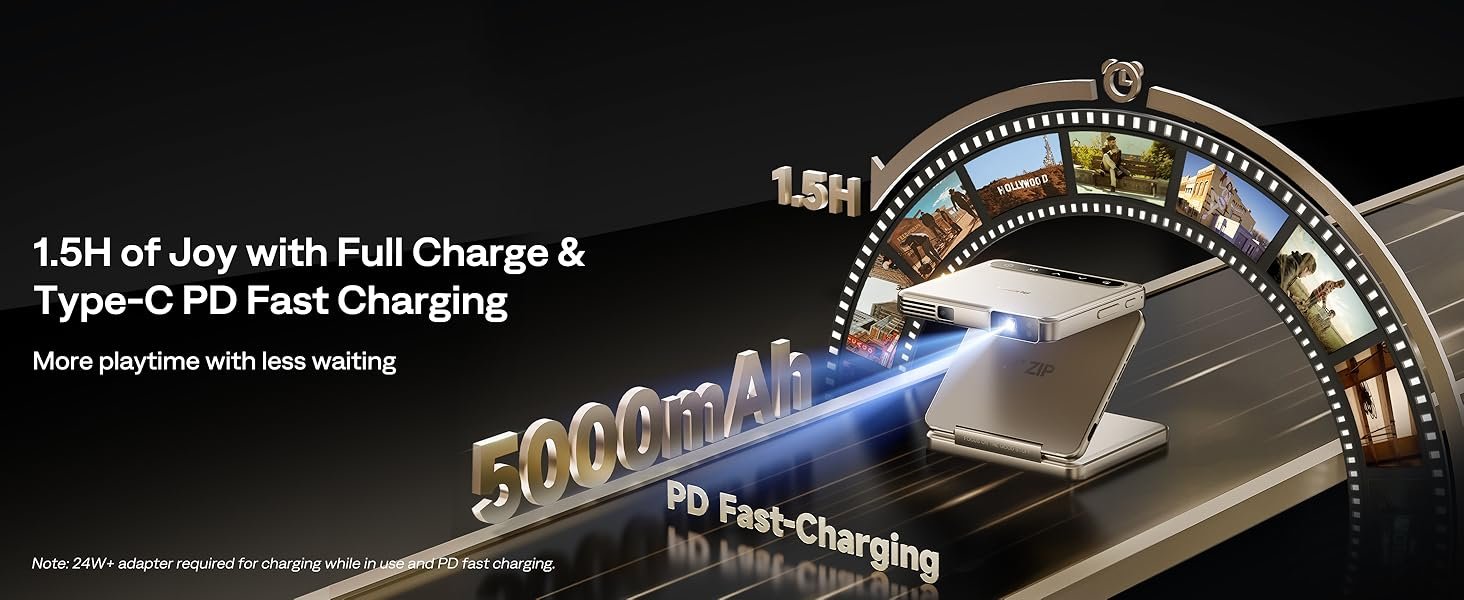 Aurzen ZIP Tri-Fold DLP Truly Mini Projector. Pocket Size. Zero-Lag Focus. One-Click Screen Mirroring. Full-Screen Mode. Type-C Fast Charging. 5.000mAh Battery. Indoor Outdoor Portable Projector.Gold