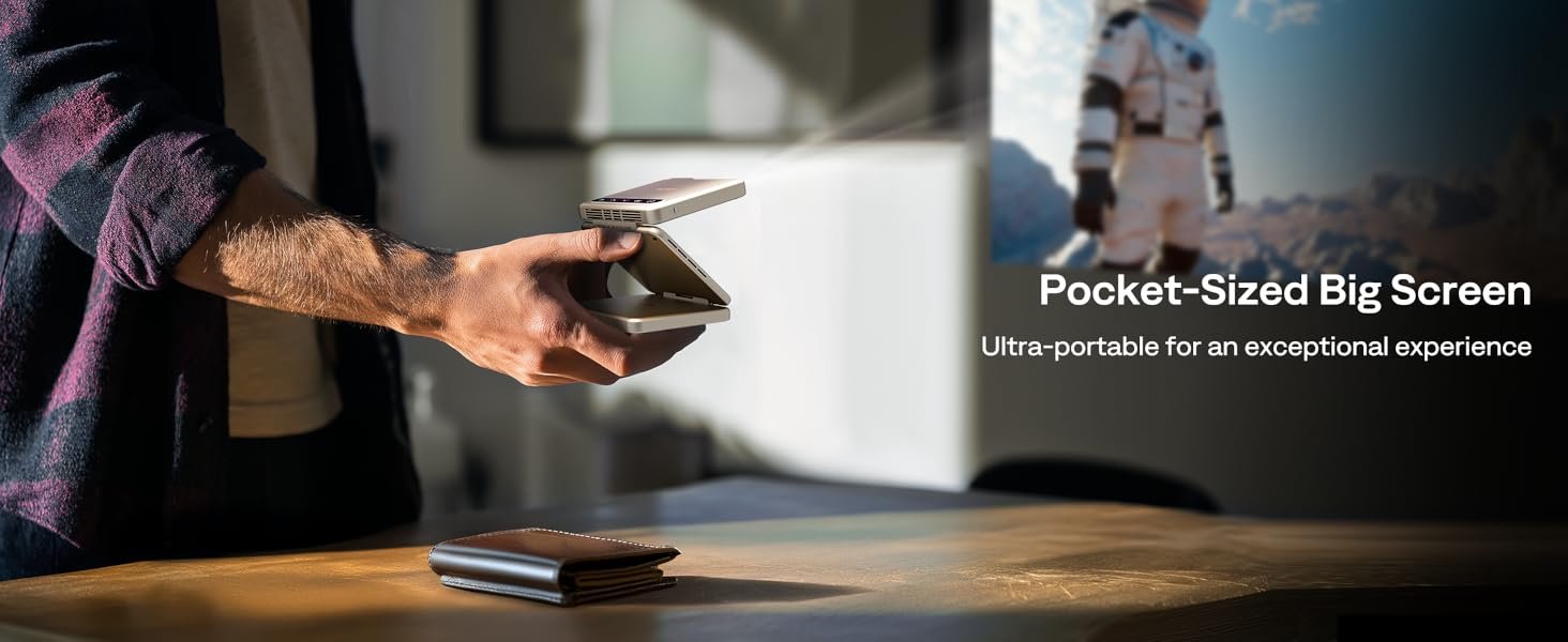 Aurzen ZIP Tri-Fold DLP Truly Mini Projector. Pocket Size. Zero-Lag Focus. One-Click Screen Mirroring. Full-Screen Mode. Type-C Fast Charging. 5.000mAh Battery. Indoor Outdoor Portable Projector.Gold