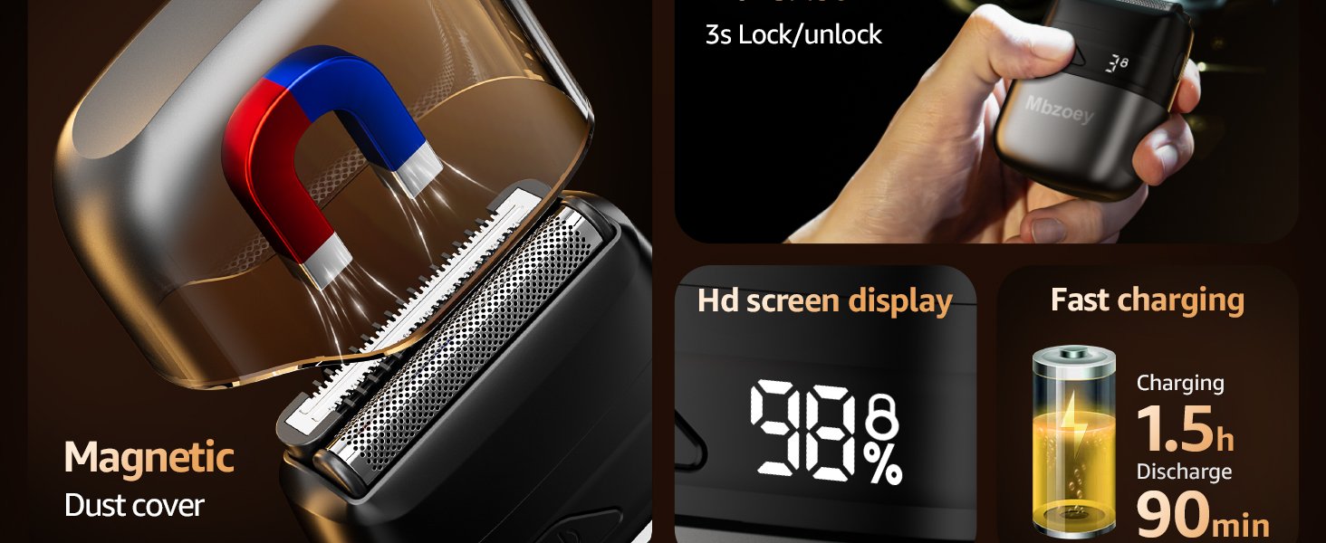 Mini Electric Razor for Man: Electric Foil Shavers for face - IPX7 Waterproof Cordless Razor with LED Display & Fast Charge - Micro-Comb Technology & Upgraded Blades. Carbon Black