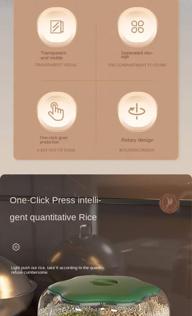 6kg Rotating Grain Dispenser Food Storage Container Large Sealed Rice Barrel Cereal Dispenser Bucket Organizer Kitchen Supplies