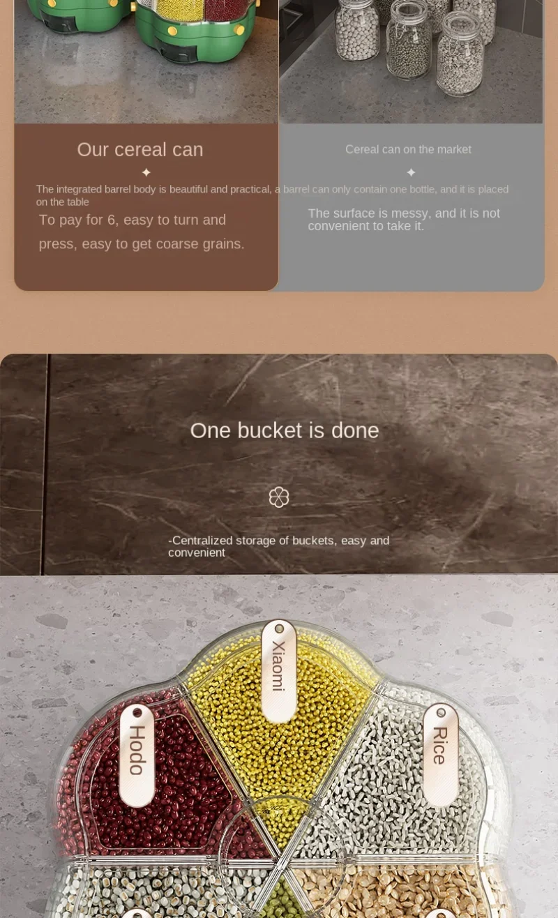 6kg Rotating Grain Dispenser Food Storage Container Large Sealed Rice Barrel Cereal Dispenser Bucket Organizer Kitchen Supplies