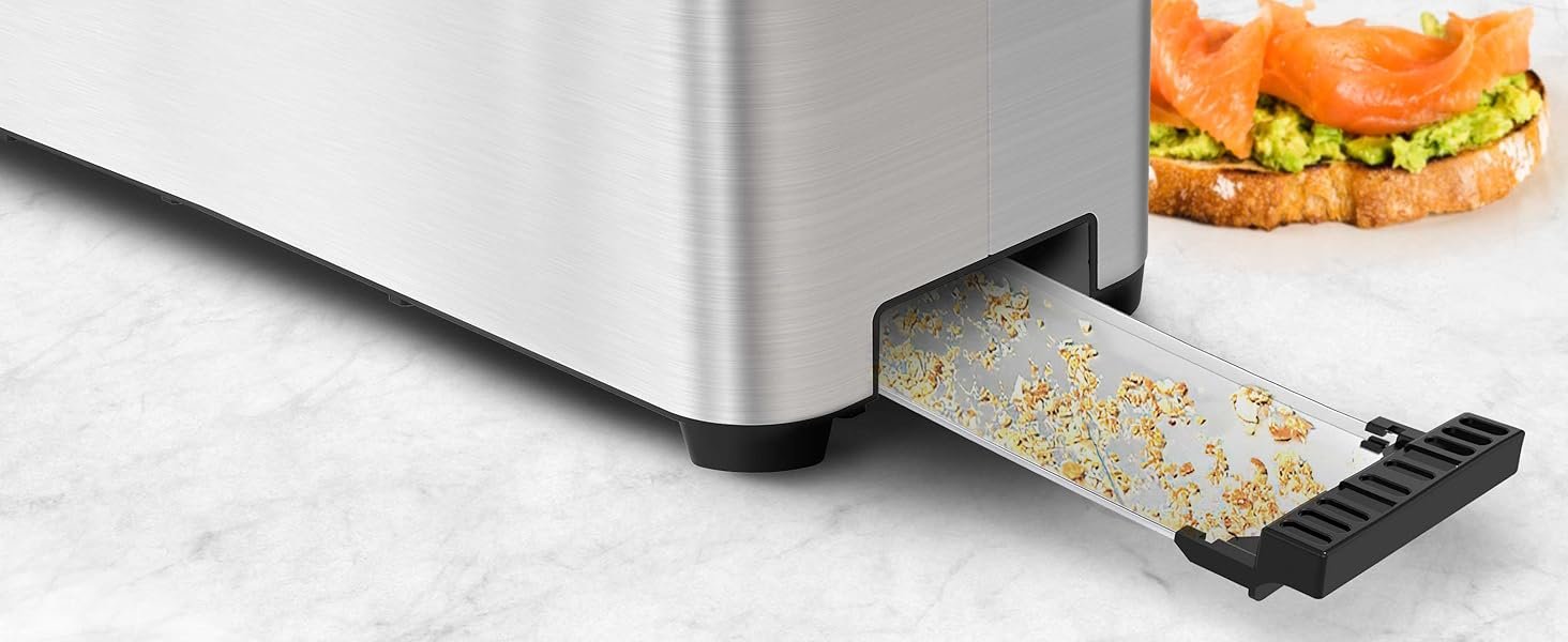 Mueller UltraToast Full Stainless Steel Toaster 4 Slice. Long Extra-Wide Slots for Bagels and Waffles. 6 Browning Levels. LED Display. Cancel/Defrost/Reheat Functions & Removable Tray. Kitchen Gadgets
