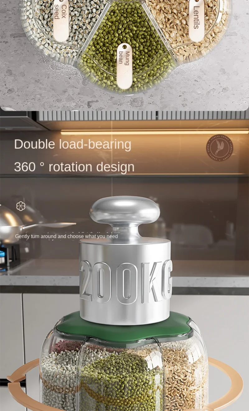 6kg Rotating Grain Dispenser Food Storage Container Large Sealed Rice Barrel Cereal Dispenser Bucket Organizer Kitchen Supplies