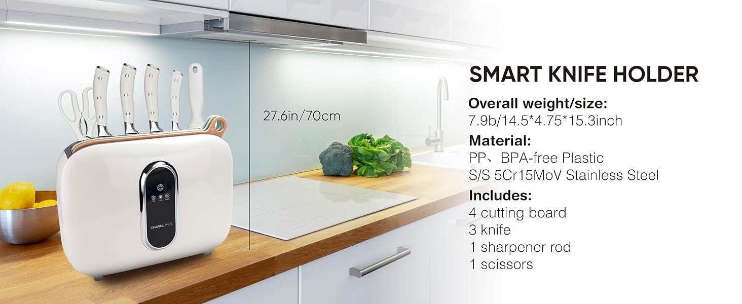 Charmline Smart Cutting Board and Knife Set with Holder. Double Cleaning and Drying Function. Space Saving Smart Home Gadgets. Keeping Kitchen Clean and Tidy