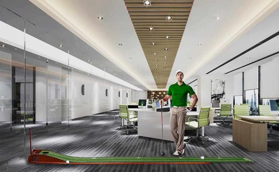 GimYaa Golf Putting mat Green Indoor and Outdoor with Auto Ball Return.Game Practice Golf Gifts for Home. Office. Backyard Indoor Golf and Outdoor Use. Crystal Velvet Mat