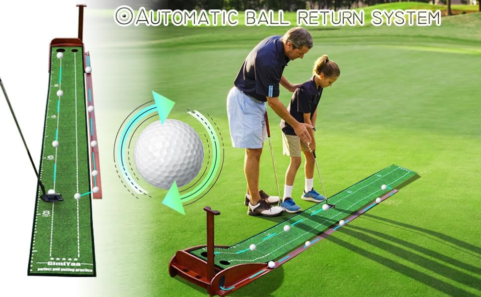 GimYaa Golf Putting mat Green Indoor and Outdoor with Auto Ball Return.Game Practice Golf Gifts for Home. Office. Backyard Indoor Golf and Outdoor Use. Crystal Velvet Mat