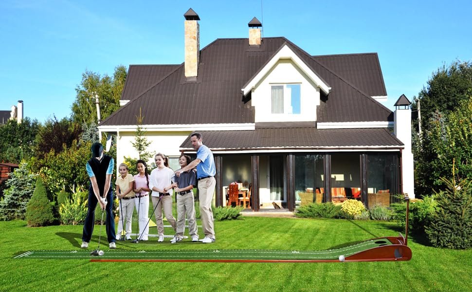 GimYaa Golf Putting mat Green Indoor and Outdoor with Auto Ball Return.Game Practice Golf Gifts for Home. Office. Backyard Indoor Golf and Outdoor Use. Crystal Velvet Mat