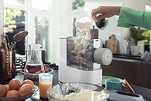 Philips Kitchen Appliances Compact Pasta and Noodle Maker. Viva Collection. Comes with 3 Default Classic Pasta Shaping Discs. Fully Automatic. Recipe Book. Small. White (HR2370/05)