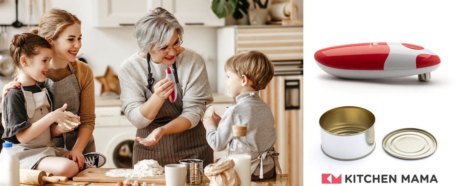 Kitchen Mama Auto Electric Can Opener: Open Your Cans with A Simple Press of Button - Automatic, Hands Free, Smooth Edge, Battery Operated